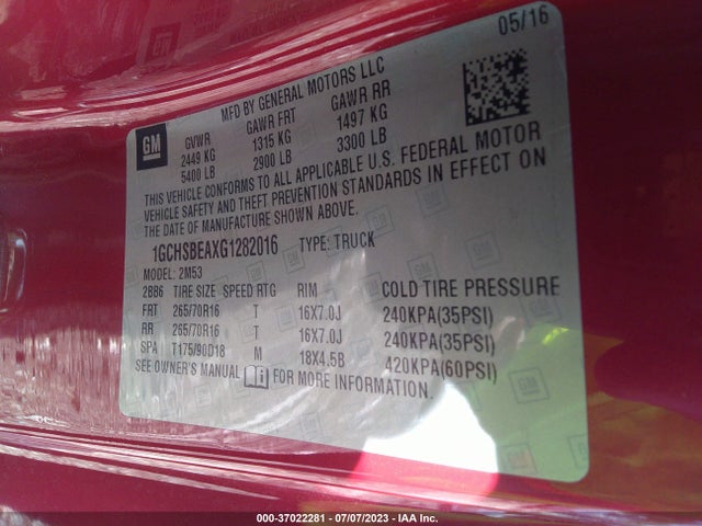 Chevrolet Colorado 2wd Wt 2016 1GCHSBEAXG1282016 Image 9
