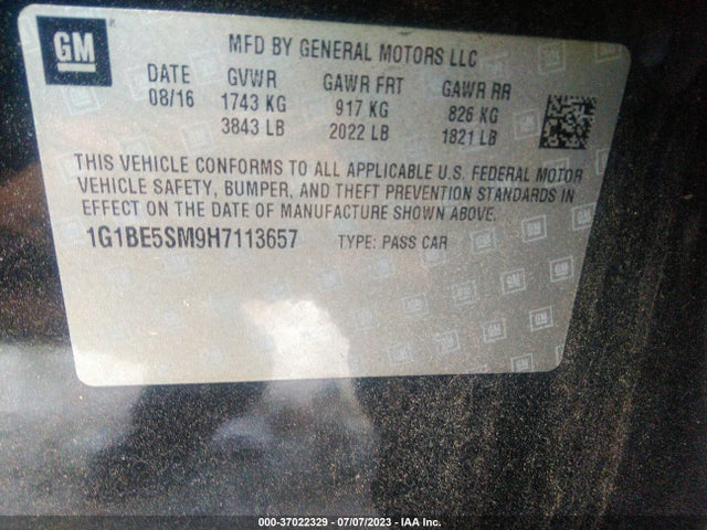 Chevrolet CRUZE LT 2017 1G1BE5SM9H7113657 Image 9