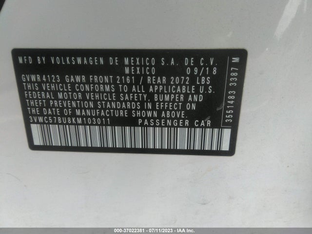 3VWC57BU8KM103011 Volkswagen Jetta S/se/r-line