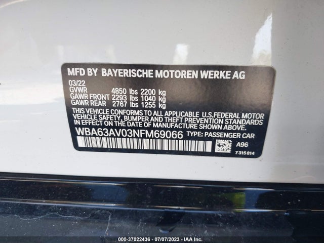 2022 BMW 4 Series, VIN: WBA63AV03NFM69066