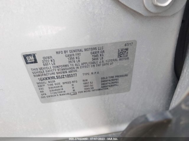 1GKKNMLS0JZ105377 GMC ACADIA SLT