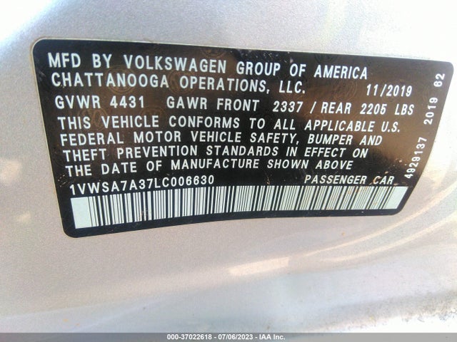 1VWSA7A37LC006630 Volkswagen Passat 2.0t Se