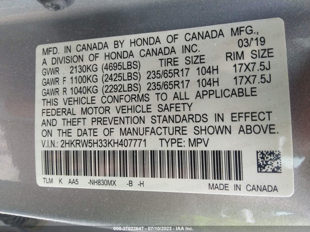 Honda CR-V LX 2019 2HKRW5H33KH407771 Image 9