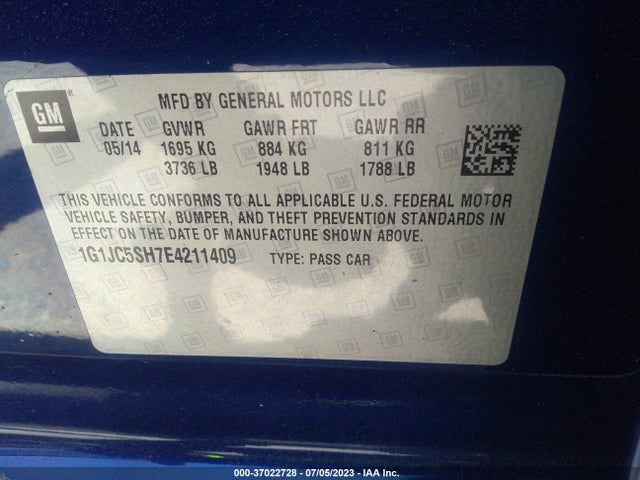 Chevrolet SONIC LT 2014 1G1JC5SH7E4211409 Image 9