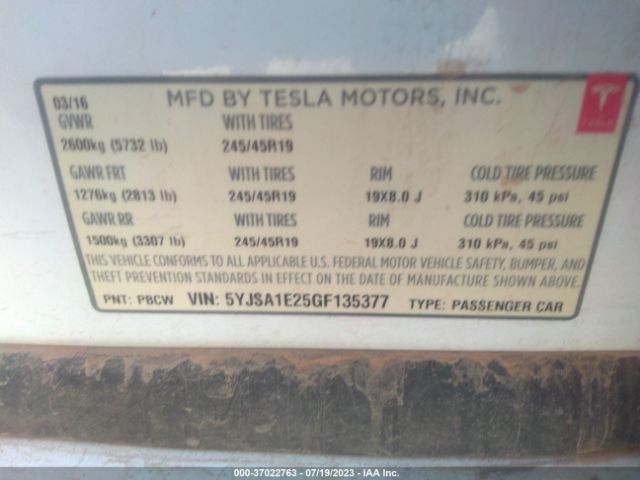 5YJSA1E25GF135377 Tesla Model S 90d/70d/75d/60d/85d