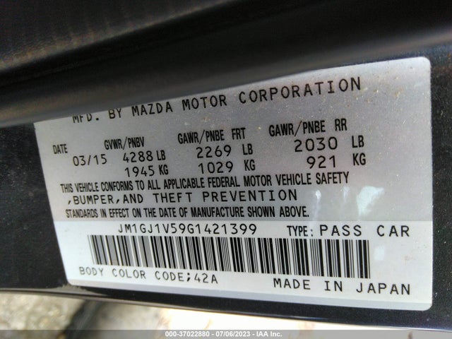 2016 MAZDA MAZDA6 I TOURING VIN: JM1GJ1V59G1421399