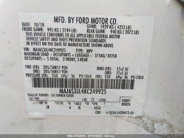 MAJ6S3JL4KC249925 Ford Ecosport Ses