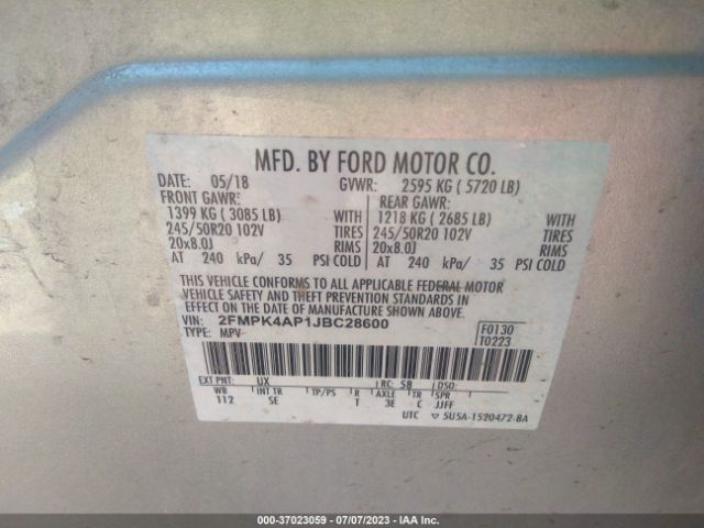2FMPK4AP1JBC28600 Ford EDGE SPORT