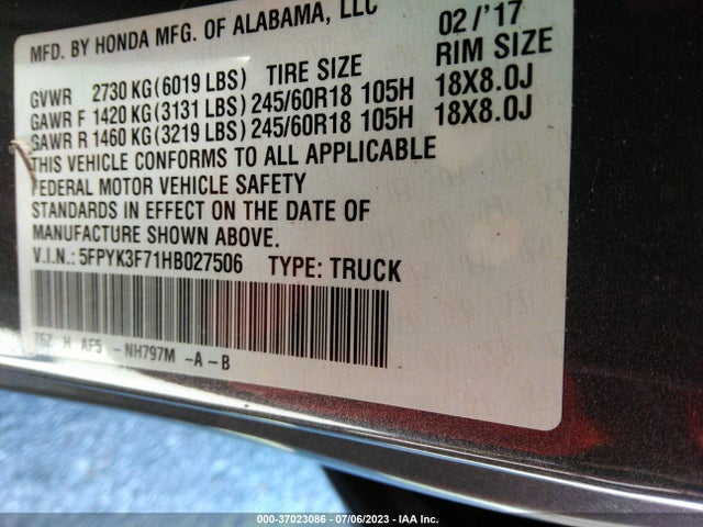 Honda Ridgeline Rtl-e 2017 5FPYK3F71HB027506 Image 9