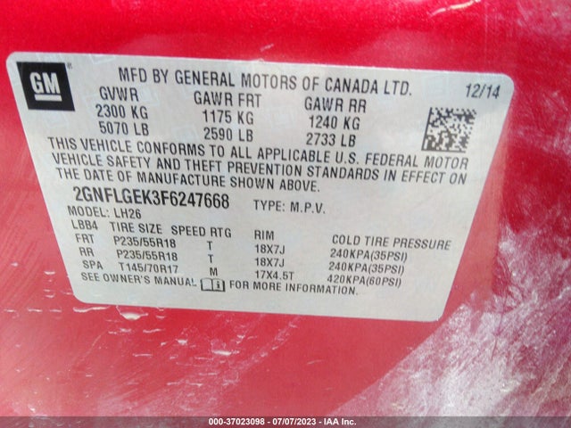 2GNFLGEK3F6247668 Chevrolet EQUINOX LT
