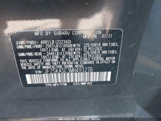 2021 SUBARU FORESTER LIMITED VIN: JF2SKASC3MH493276