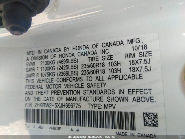 Honda CR-V EX 2018 2HKRW2H5XJH696775 Image 9