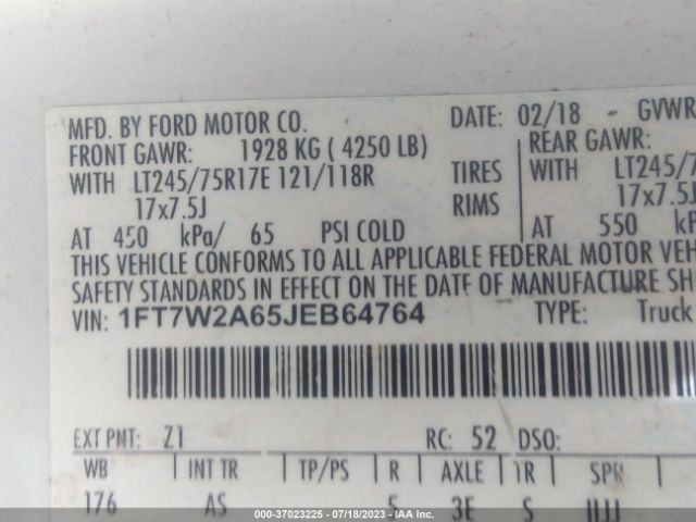 1FT7W2A65JEB64764 Ford Super Duty F-250 Srw Xl/xlt/lariat/king Ranch