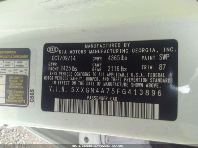 5XXGN4A75FG413896 KIA OPTIMA EX
