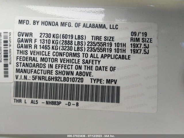 Honda Odyssey Elite 2020 5FNRL6H92LB010720 Image 9