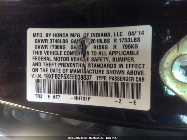 Honda Civic Sedan Lx 2014 19XFB2F5XEE038837 Image 9