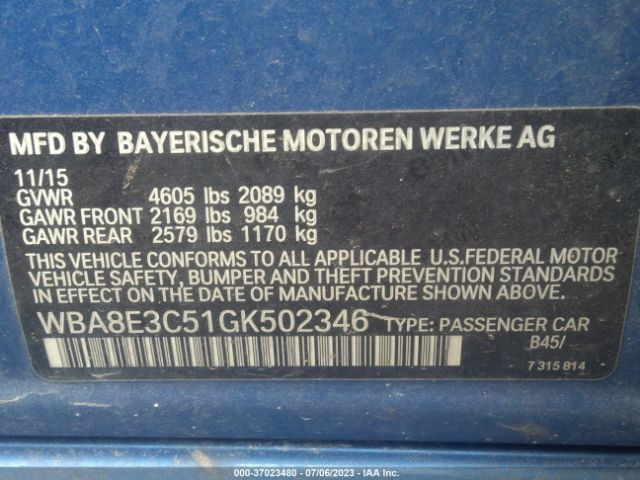 WBA8E3C51GK502346 BMW 3 Series 328i Xdrive