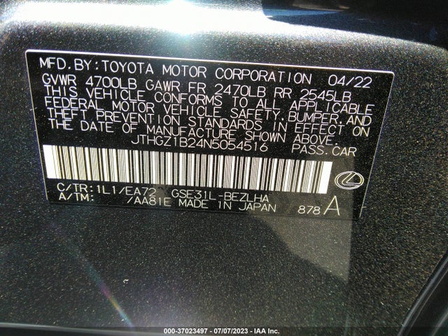 JTHGZ1B24N5054516 Lexus Is Is 350 F Sport