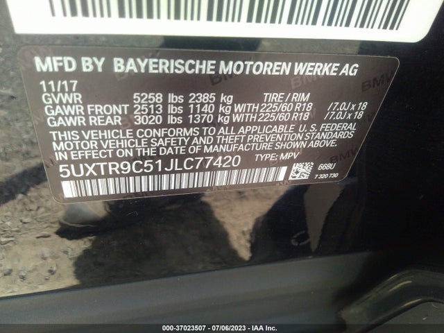 BMW X3 Xdrive30i 2018 5UXTR9C51JLC77420 Image 9