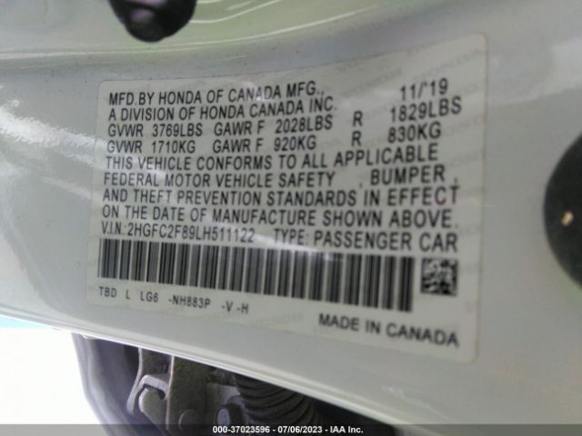 2HGFC2F89LH511122 Honda Civic Sedan Sport