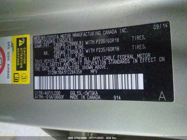 2T2BK1BA1FC284358 Lexus RX 350
