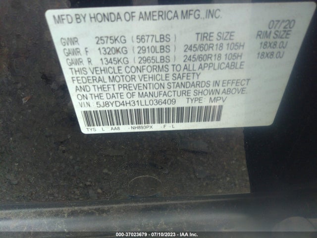 Acura MDX 2020 5J8YD4H31LL036409 Image 9