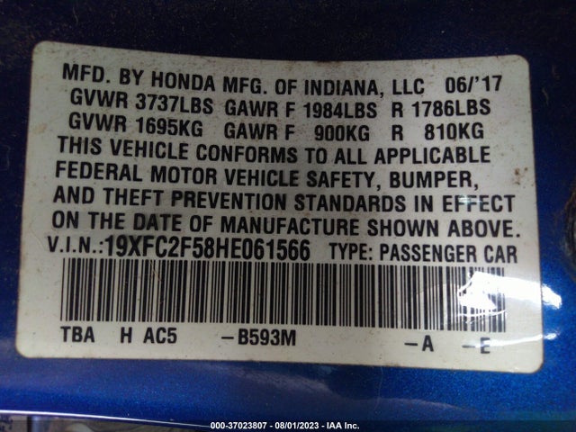 Honda Civic Sedan Lx 2017 19XFC2F58HE061566 Image 9
