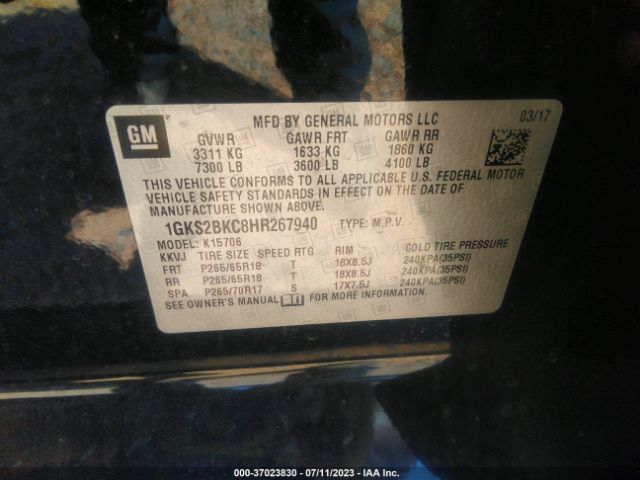 1GKS2BKC8HR267940 GMC YUKON SLT