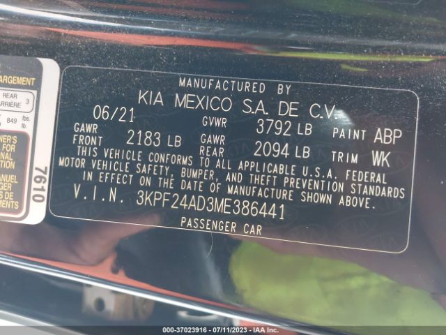 3KPF24AD3ME386441 KIA Forte Lxs