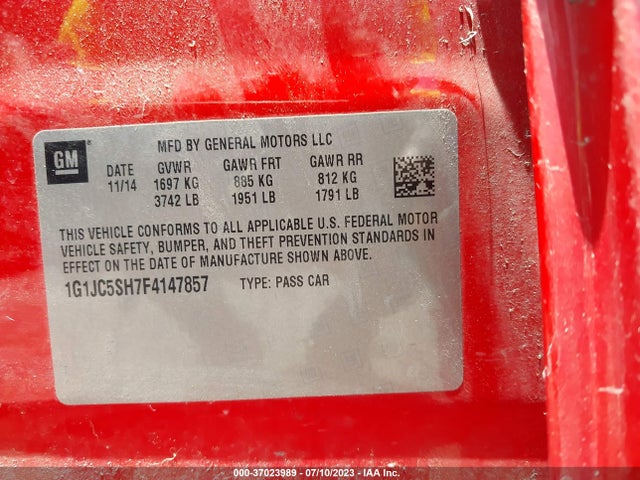 Chevrolet SONIC LT 2015 1G1JC5SH7F4147857 Image 9