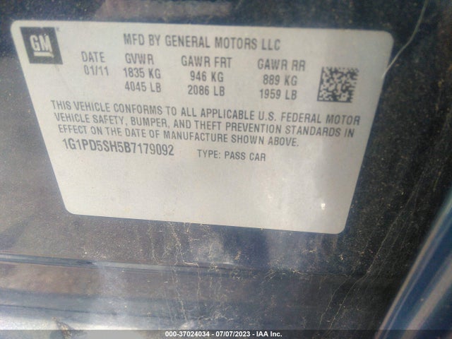 2011 CHEVROLET CRUZE LS VIN: 1G1PD5SH5B7179092