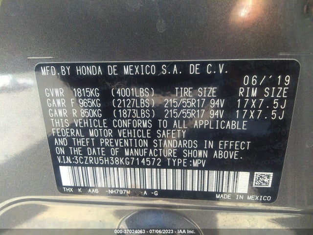 Honda HR-V LX 2019 3CZRU5H38KG714572 Image 15