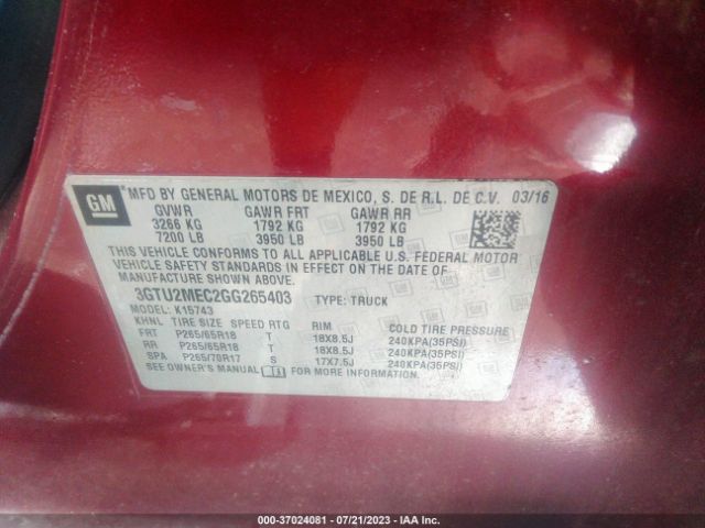3GTU2MEC2GG265403 GMC Sierra 1500 Sle