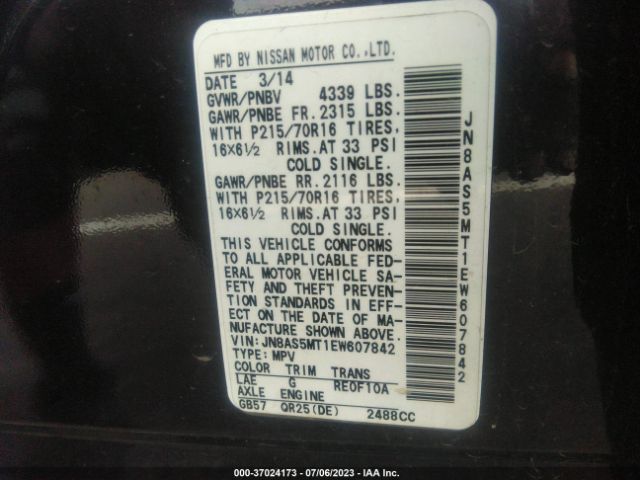 JN8AS5MT1EW607842 Nissan Rogue Select S