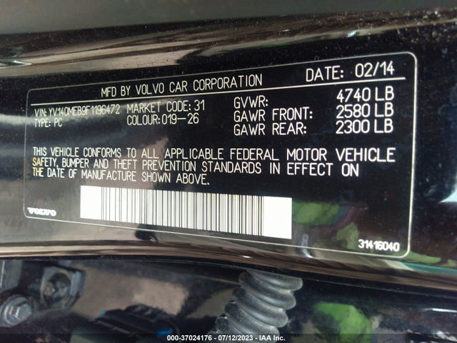 2015 VOLVO V60 T5 DRIVE-E PREMIER VIN: YV140MEB9F1196472