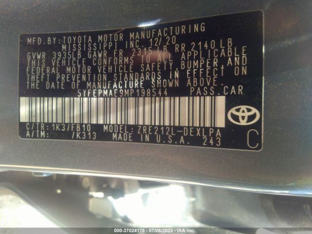 5YFEPMAE9MP198544 Toyota COROLLA LE