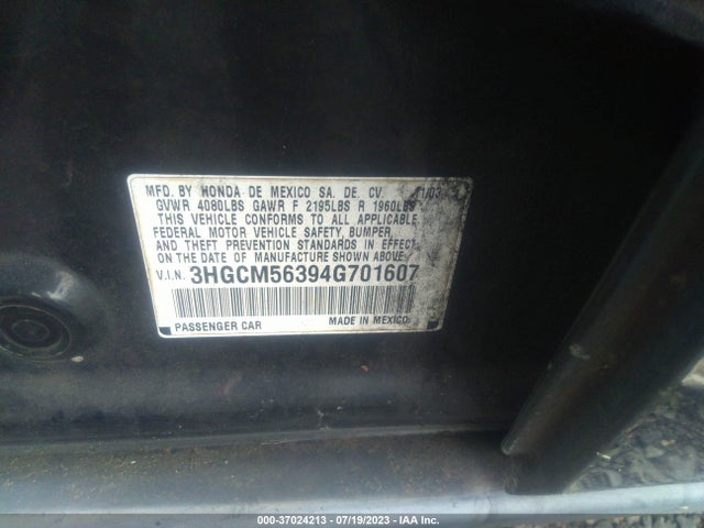 2004 HONDA ACCORD SDN LX VIN: 3HGCM56394G701607