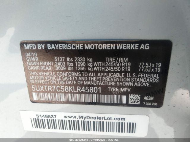 5UXTR7C58KLR45801 BMW X3 Sdrive30i
