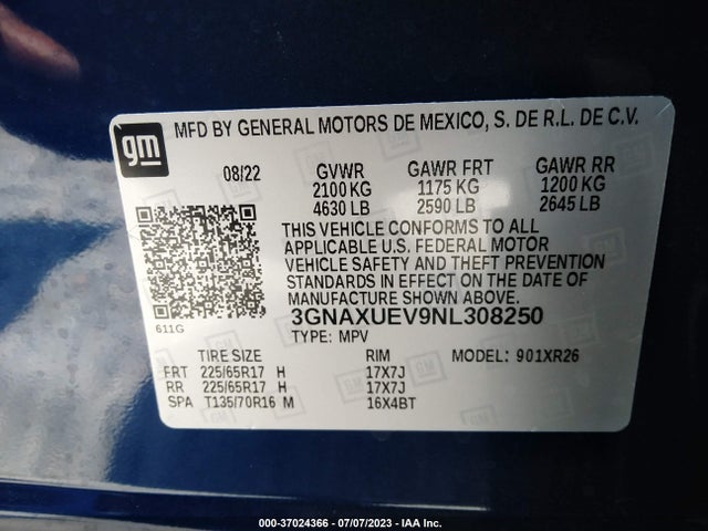Chevrolet EQUINOX LT 2022 3GNAXUEV9NL308250 Image 9