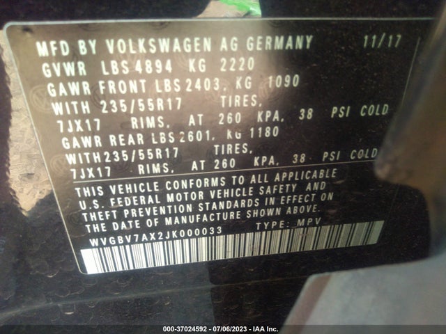 WVGBV7AX2JK000033 Volkswagen TIGUAN LIMITED