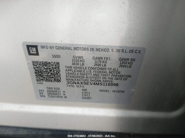 Chevrolet EQUINOX LS 2021 3GNAXSEV4MS116999 Image 9