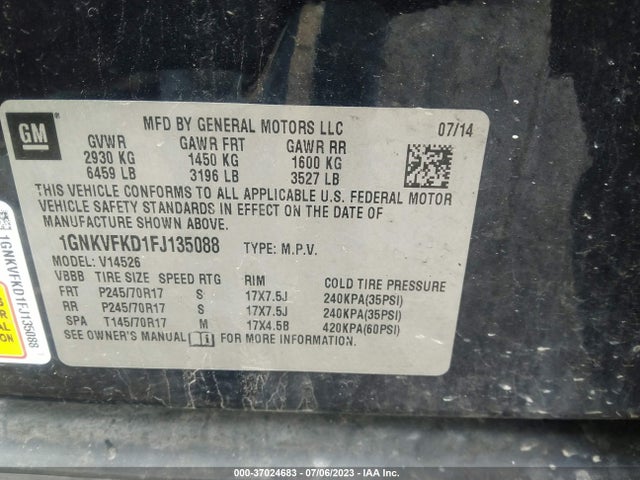 Chevrolet Traverse Ls 2015 1GNKVFKD1FJ135088 Image 9