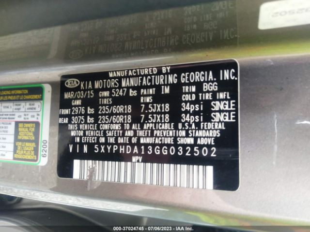 5XYPHDA13GG032502 KIA SORENTO EX