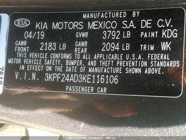 3KPF24AD3KE116106 KIA Forte Lxs
