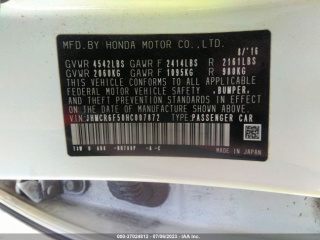 JHMCR6F50HC007872 Honda Accord Hybrid Ex-l