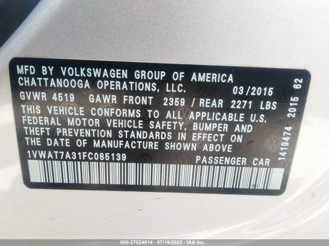 1VWAT7A31FC085139 Volkswagen Passat 1.8t Limited Edition