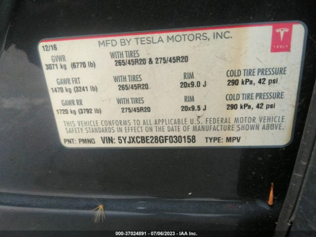 5YJXCBE28GF030158 Tesla Model X 70d/90d/75d/60d/p100d