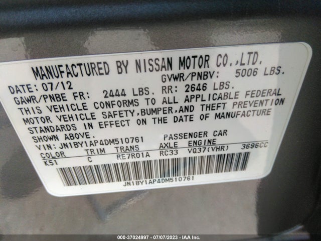 2013 INFINITI M37 VIN: JN1BY1AP4DM510761