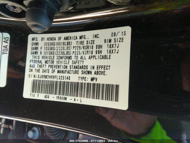 Honda Cr-v Touring 2015 5J6RM3H96FL025146 Image 9