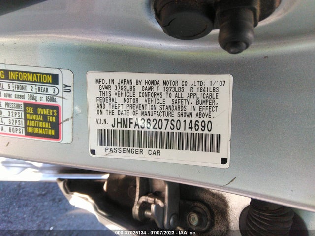 2007 HONDA CIVIC HYBRID VIN: JHMFA36207S014690